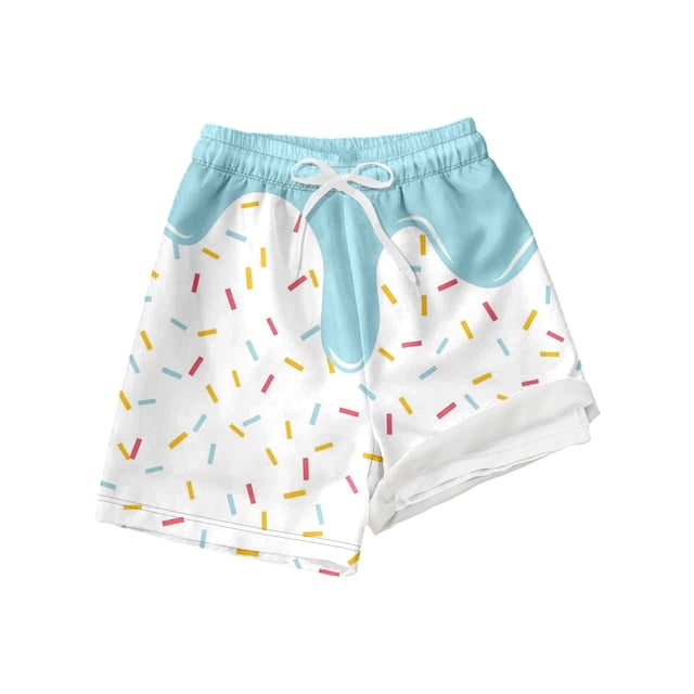 TOOYOU Toddler Boy Swimsuit Swim Trunks Double Layer With Drawstring Ice Print Comfortable Beach Swimwear For Kids Practical And Durable Bathing Suit For Child Size 10-12 Years,Sky Blue