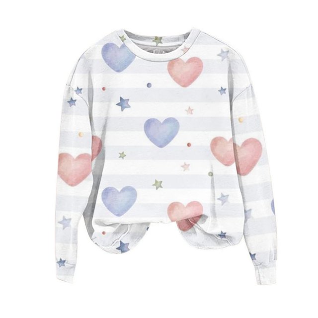 Rbaofujie Vintage Pull pour Femmes Col Rond Imprimé Manches Longues Mode Chandail en Molleton Blanc Esthétique Chandails à Capuchon