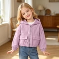 thumbnail image 5 of SNKSDGM Kids Solid Zip Up Hooded Casual Jacket 4-13Y, Long Sleeve Elastic Sweatshirt Coat With Double Big Patch Pockets Loose Cropped Sports Outerwear Girls Light Purple 10-11 Years, 5 of 7