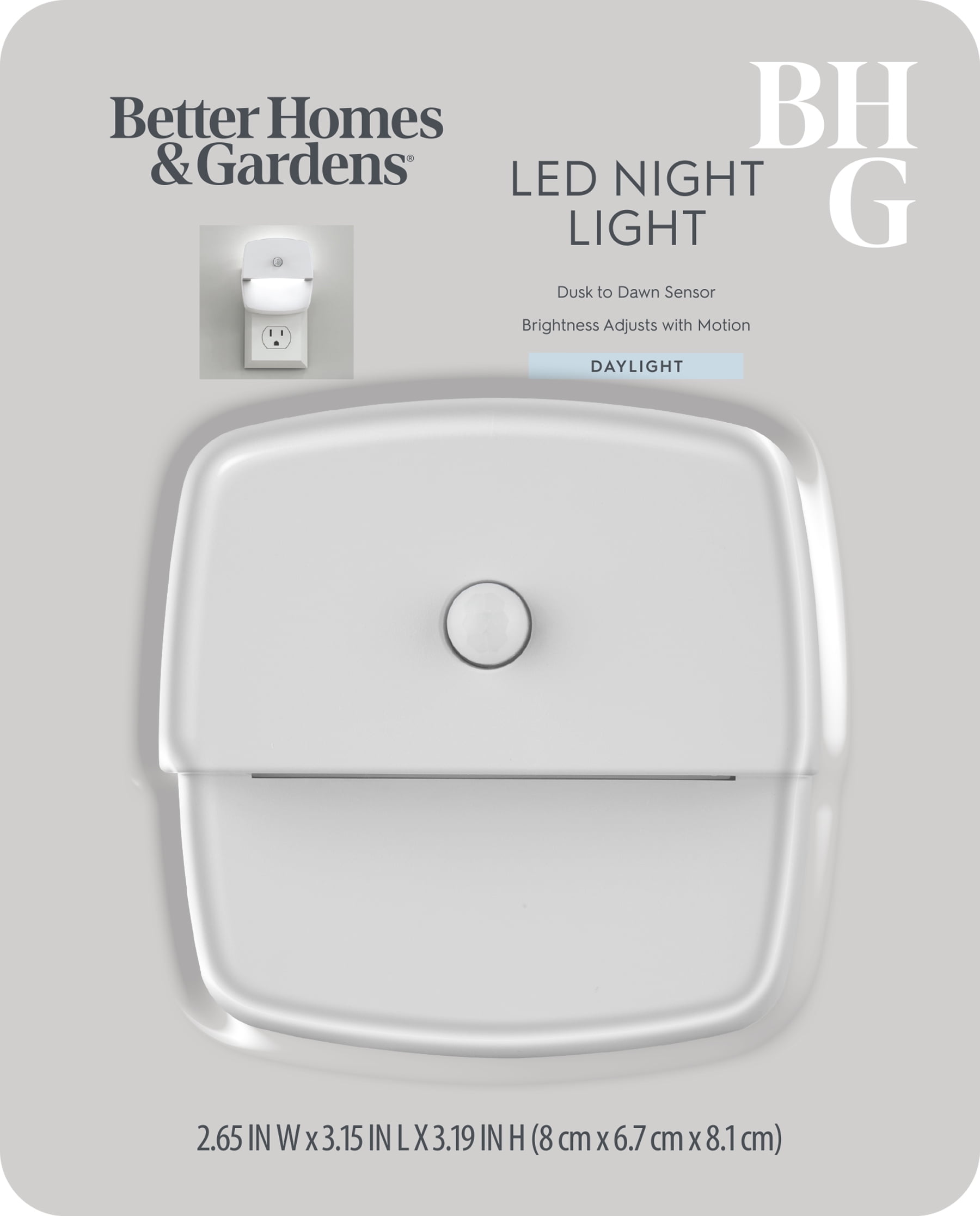 Better Homes & Gardens 3.15" LED Night Light, Daylight, Dusk to Dawn, High-Low Mode adjusts by Motion