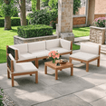 thumbnail image 6 of Homall 5-Seat Pieces Patio Conversation Set Acacia Wood Outdoor Furniture Set, White, 6 of 7