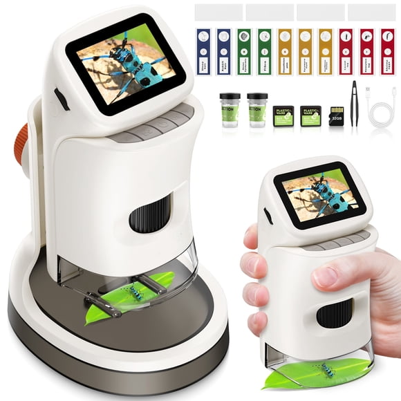 Microscope Portatif pour Enfants 100x-1000x-Microscopes Numériques avec Écran 2 Pieds' Mini Caméra Microscope Portable Kit Scientifique Edu Cadeau pour Enfants Étudiants 4-12 Ans