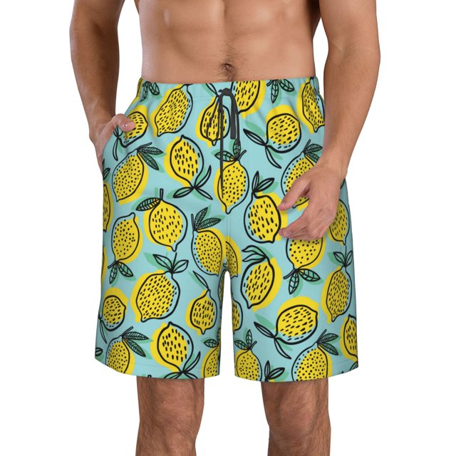 Balery Lemon Traje de Baño Estilo Hawaiano para Hombre, Shorts de Secado Rápido con Bolsillos-XX-Large
