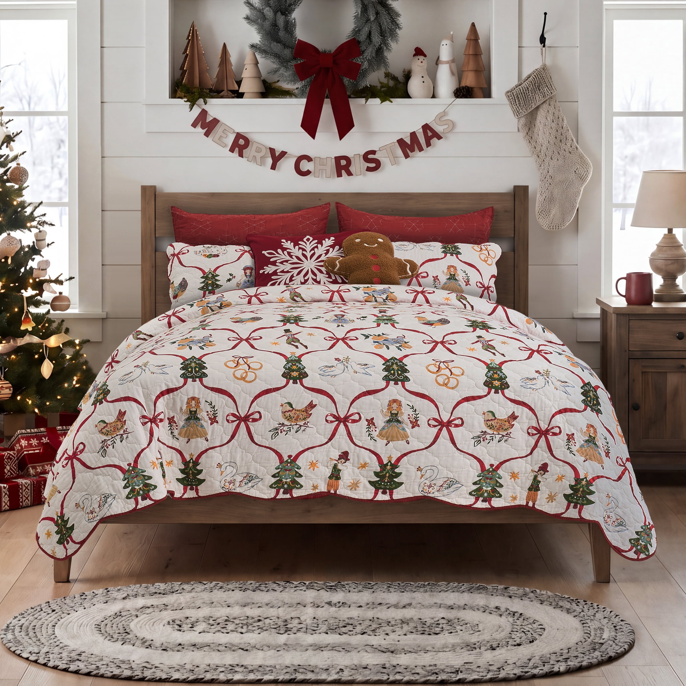 Greenland Home 12 Days of Christmas Cotton Reversible Quilt Set, 2-Piece Twin, for Adults