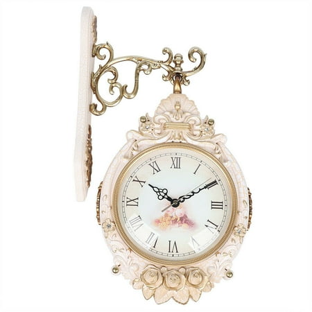 Modern Double-Sided Hanging Wall Clock – Cream Color Quartz Clock with Metal Hands, Silent Movement, Ideal for Kitchen, Living Room, Office, and More
