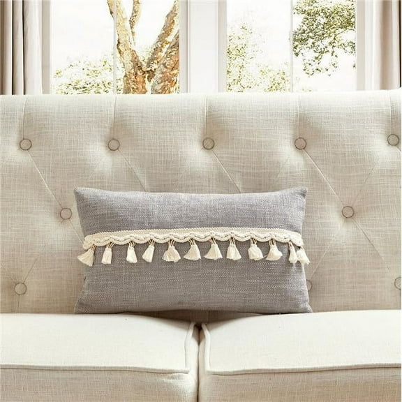 MDR Trading Inc. HU-CG1220HYLGOF Light Gray Chenille Fabric With Tassel Accents And Feather Down Insert Pillow