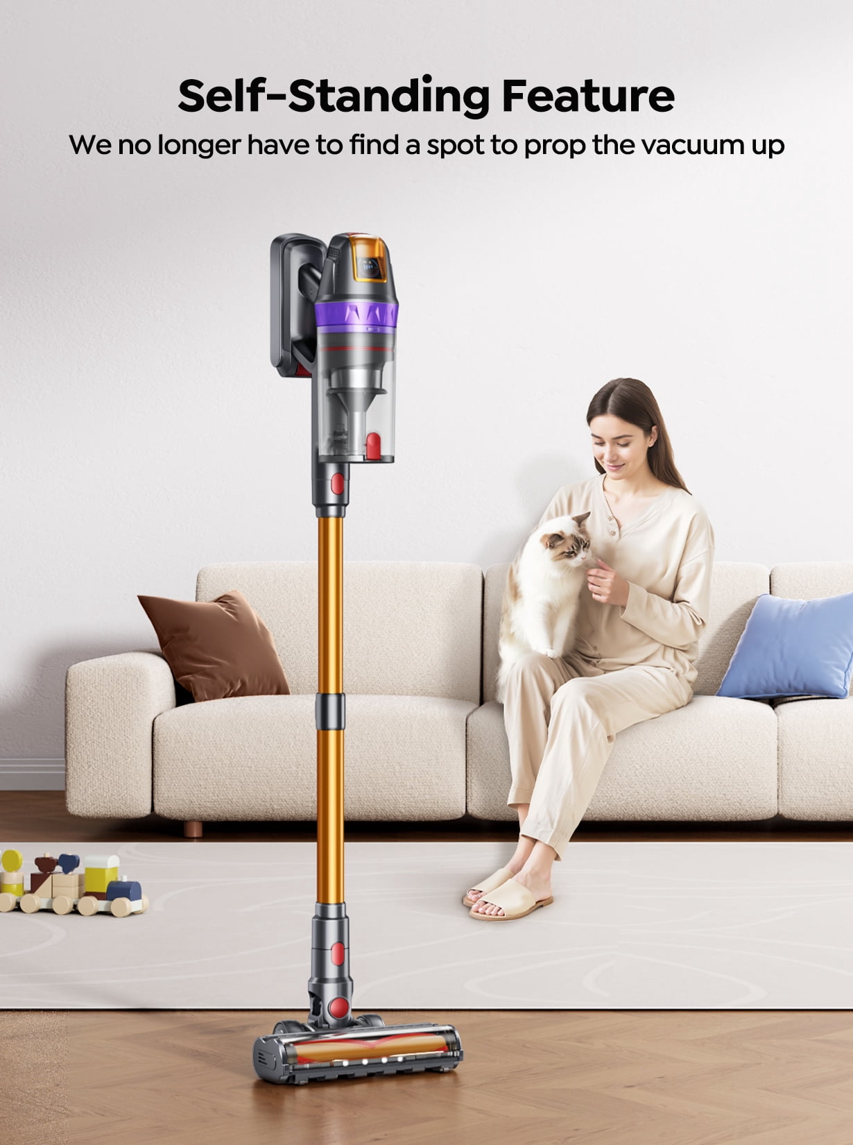 Buture Cordless Stick Vacuum Cleaner, 650W 65KPA 60Mins Runtime Lightweight Pet Vacuum for Carpet Pet Hair Hardwood Floor