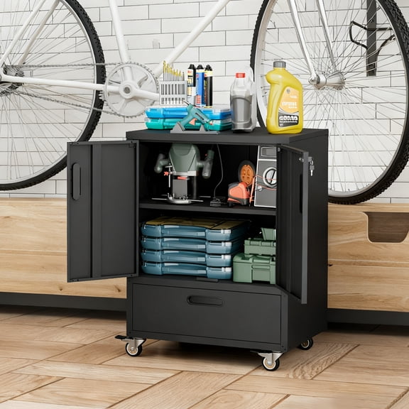 40" Mobile Tool Cart Cabinet Tool Box Chest Storage with Wheels Locking Casters Drawer Heavy-Duty Steel Storage Organizer for Garage Workshop Office, Black