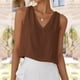 thumbnail image 2 of Top para mujer,Camiseta sin mangas con cuello en V para mujer, informal, color liso, mezcla de algodón, bolsillos, para verano, sopatenor, 2 of 9