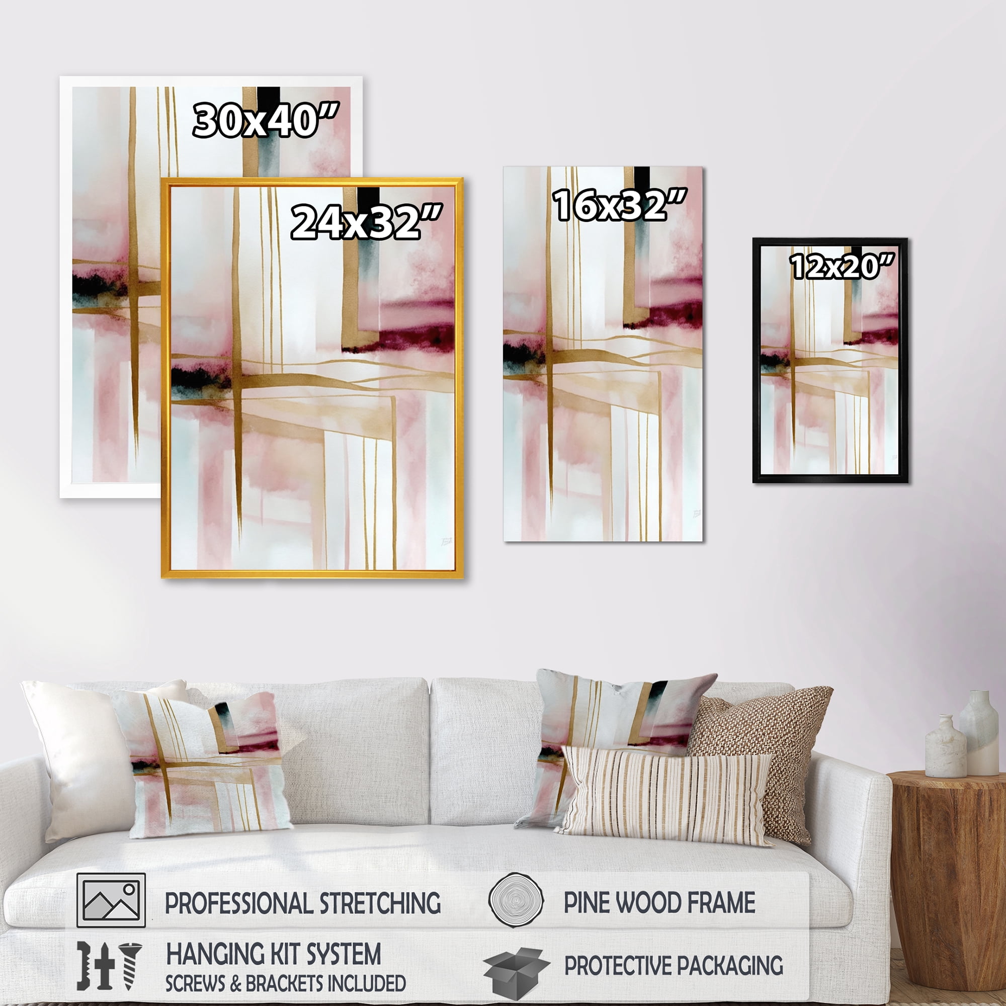 Designart Abstract Geode Geometric Pink And Red II Canvas Wall Art