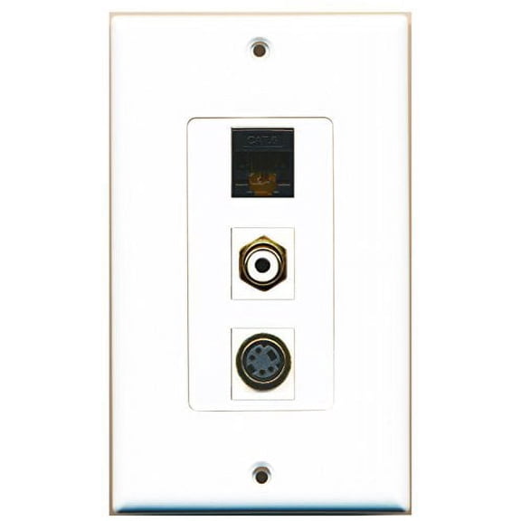 RiteAV - 1 Port RCA White and 1 Port S-Video and 1 Port Cat6 Ethernet Black Decorative Wall Plate Decorative