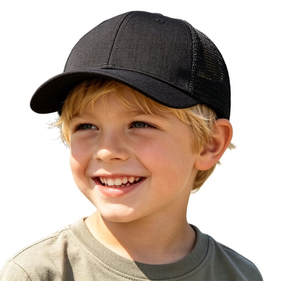Oiyii Toddler Boys Adjustable Trucker Caps Mesh Panel Outdoor Recreation Baseball Hats, Black