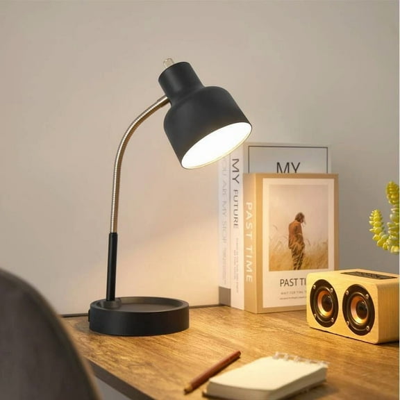 ZYLER- Led Desk Lamp With Catch-All Base & Ac Outlet Metal Gooseneck For Bedside Tables