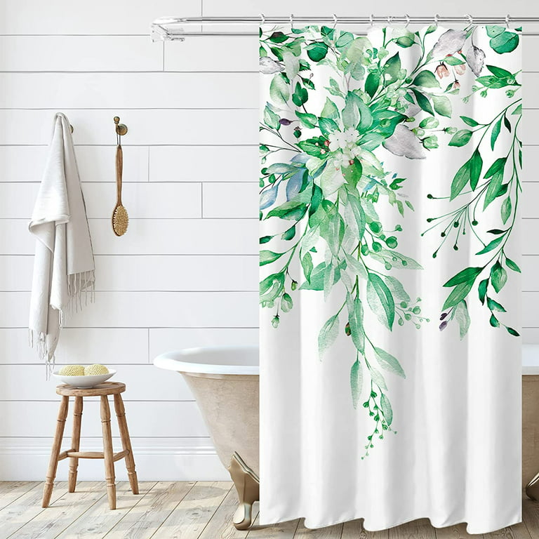Emerald Green Eucalyptus Leaves Shower Curtain Sets, Watercolor