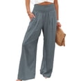thumbnail image 2 of Pantalones de pierna ancha para mujer, elásticos, de cintura alta, color puro, informales, para citas diarias, playa, gris claro S, 2 of 5