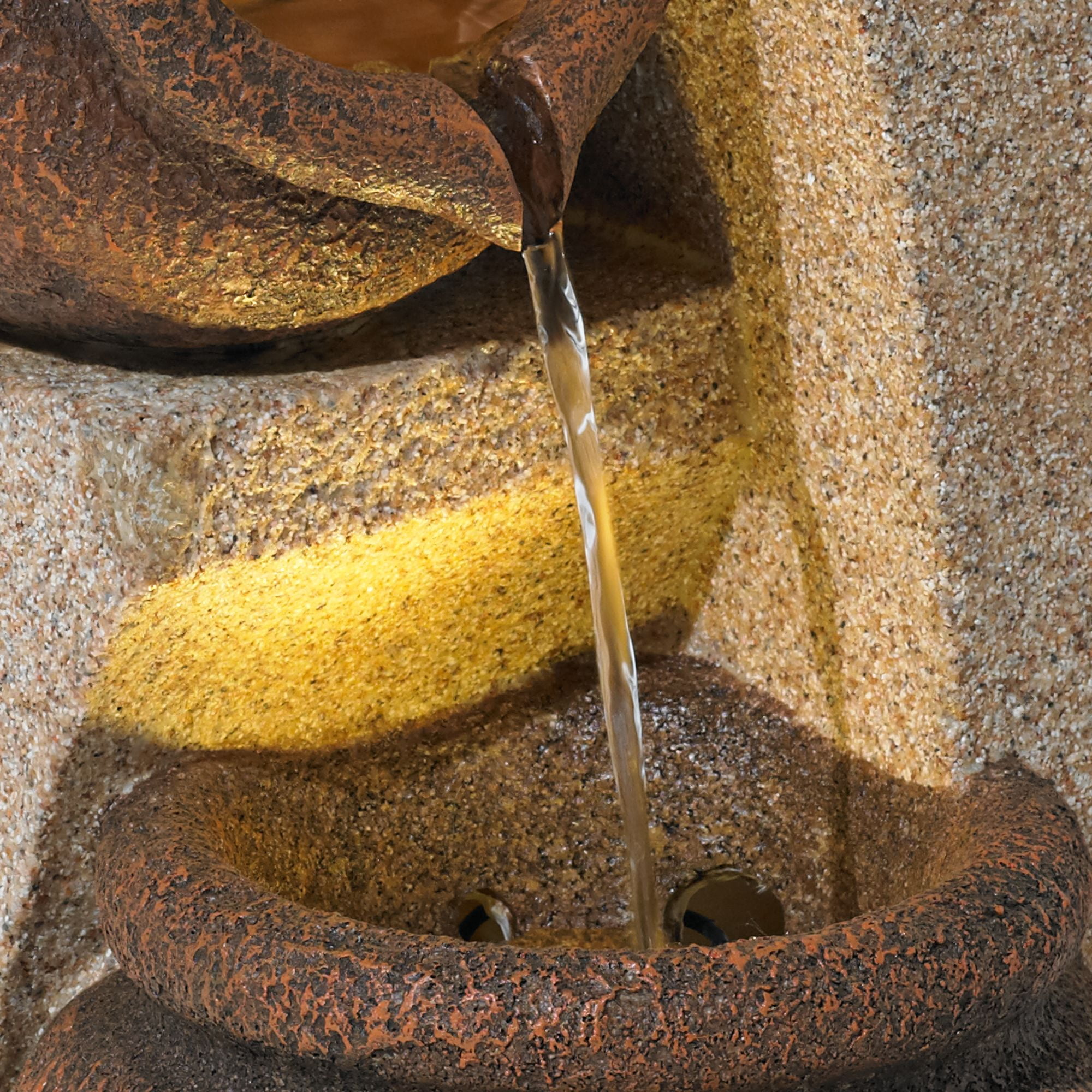 Cascading Jugs 30" High Large Rustic Indoor Outdoor Decor Faux Stone Floor Fountain with Light LED Outside