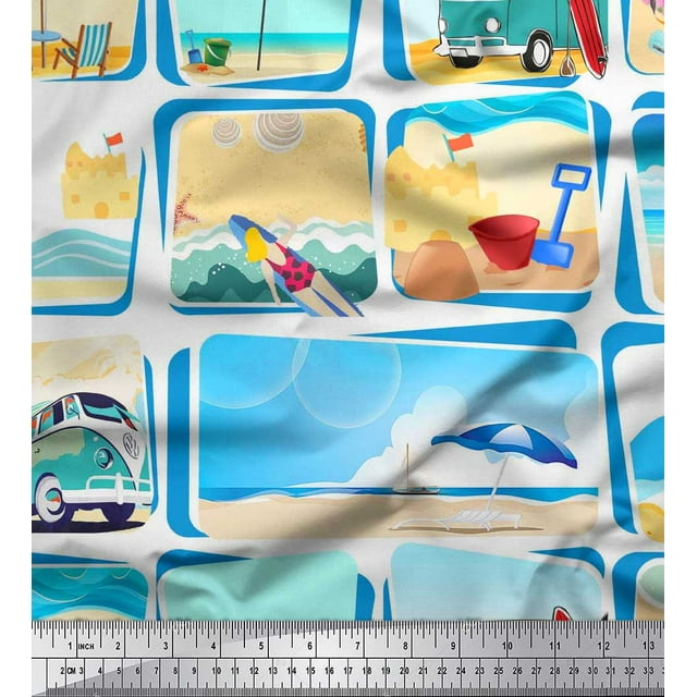 Soimoi Modal Satin Fabric Chair,Girl & Beach Surfboard Patchwork Print Sewing Fabric Yard 42 Inch Wide