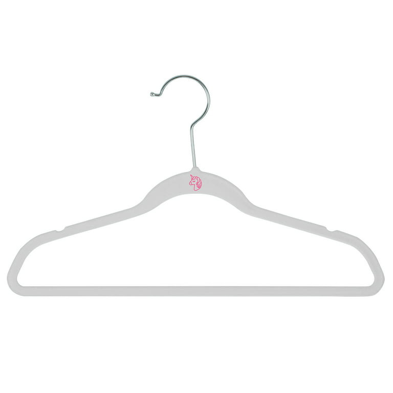 Simplify Kids 100 Pack Velvet Hangers in with Unicorn Icon in White 