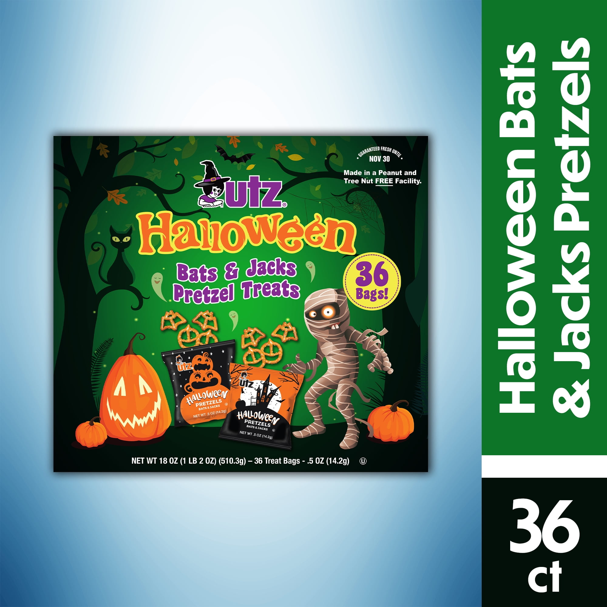 36 ct Utz Halloween Pretzels 0.5 oz Bats & Jacks Treats Box