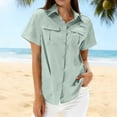 thumbnail image 2 of Kaemgyyd Womens Tops Lightweight Short Sleeve Sun Protection T-Shirts Loose Collared Button Down Cargo Shirt for Casual Work, 2 of 7
