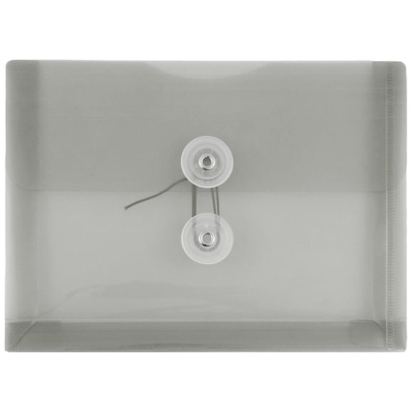 JAM Paper Plastic Envelopes with Button & String Tie Closure, Index Size, 5 1/2 x 7 1/2, Smoke Gray, 3/Pack