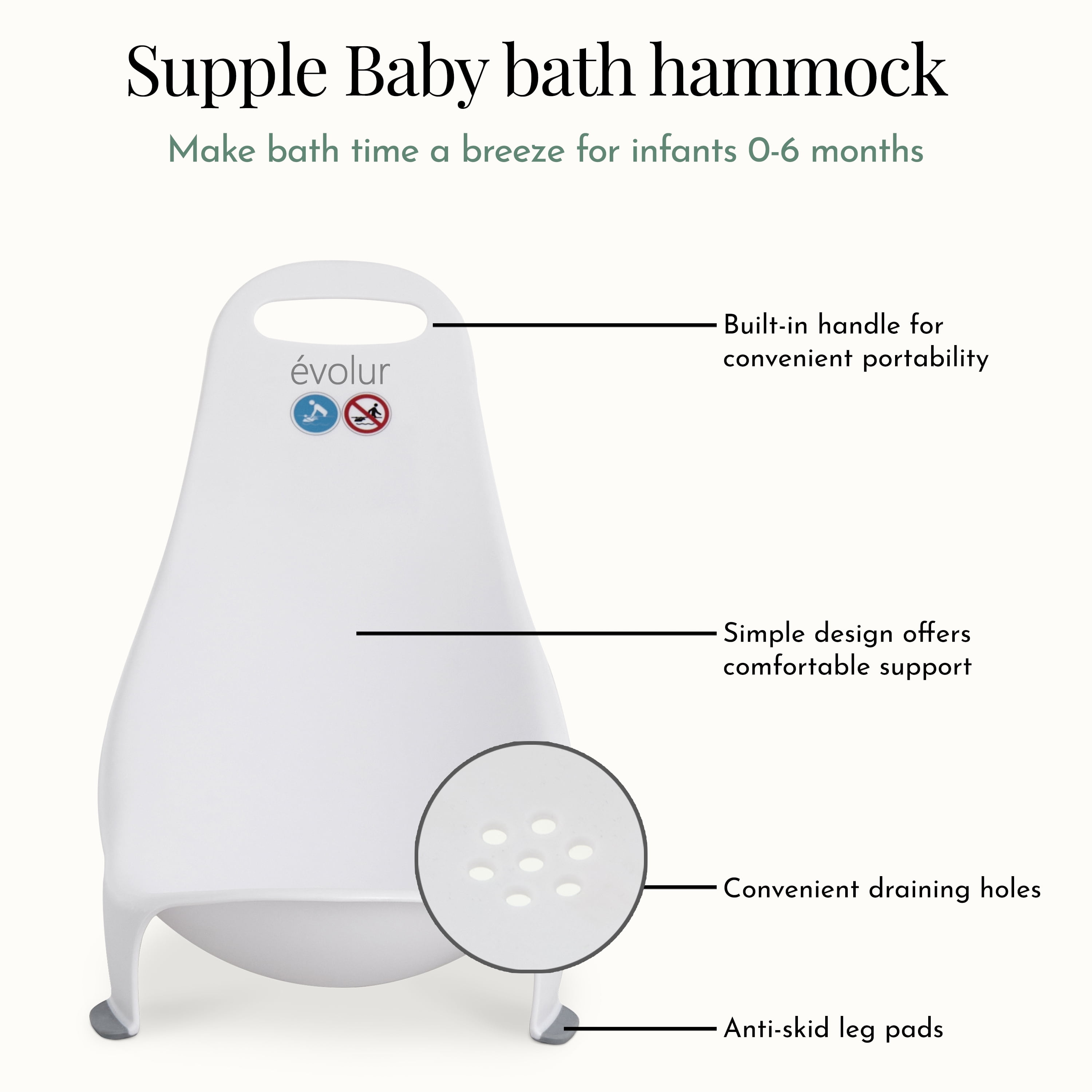 Evolur Supple Baby Bath Hammock, White