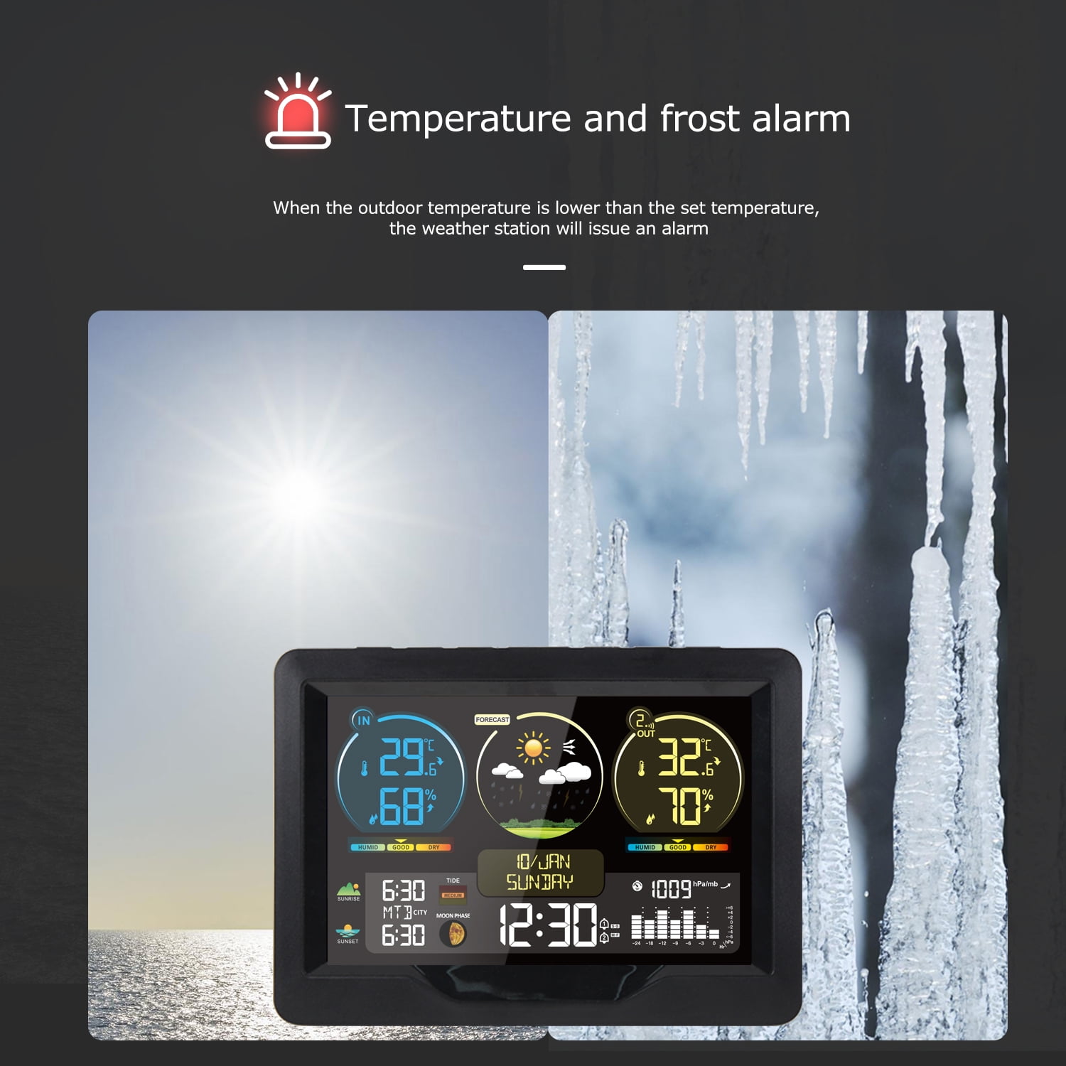 Meteorological clock,Indoor And Weather Station Screen Weather Clock Meter Color Screen Color Screen Weather Clock Temperature With Temperature Meter With Clock Indoor Sens