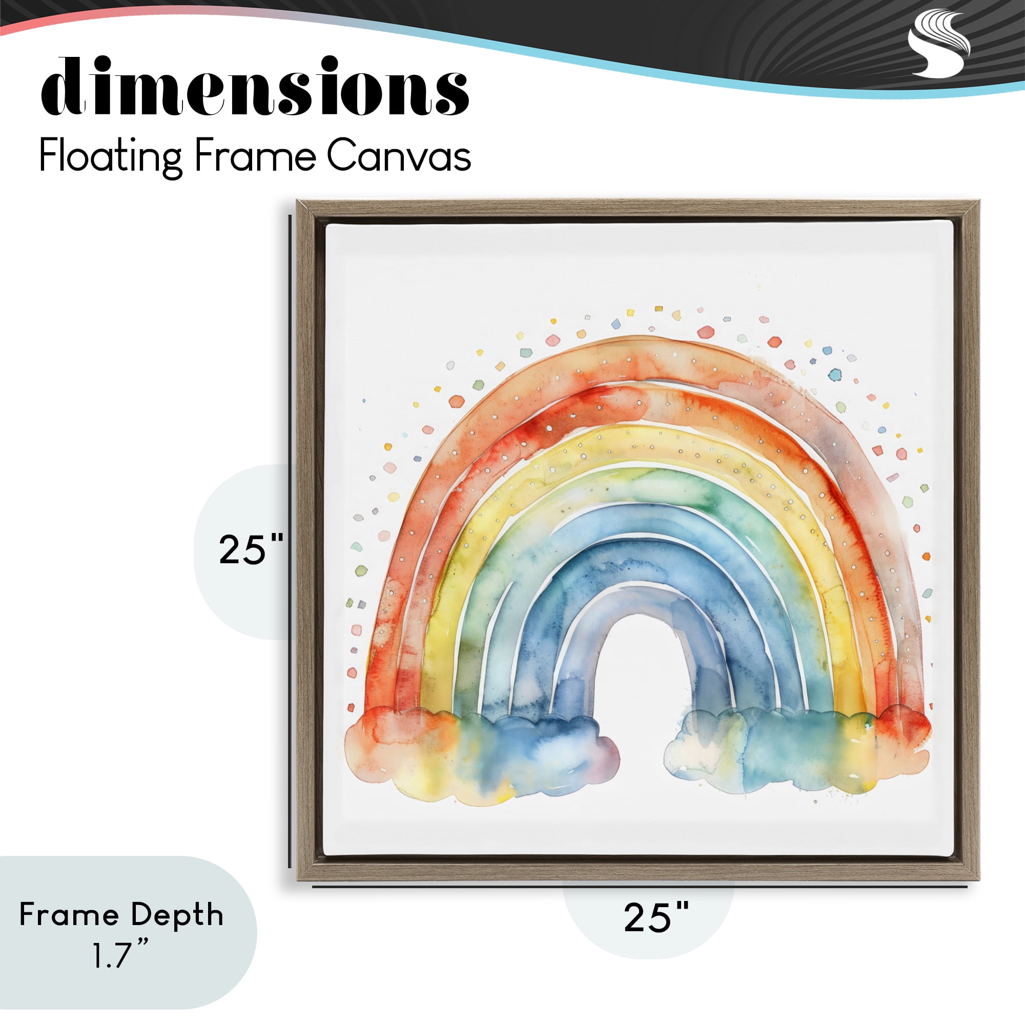 Stupell Industries Colored Rainbow Clouds Brown Framed Floater Canvas Wall Art, design by Creative Studio