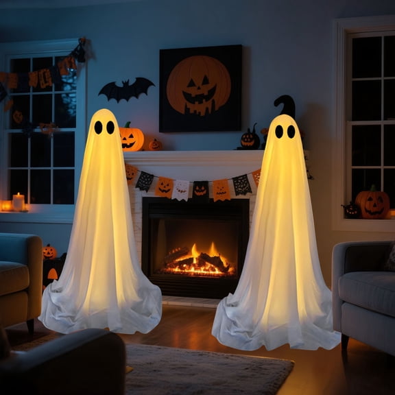 Anvora 60 Inch Halloween LED Light Up Standing Ghost Decor, Cute White Ghost Figurine Yard Ornament for Front Lawn, Porch, Backyard Garden Home Party Halloween Outdoor Decor
