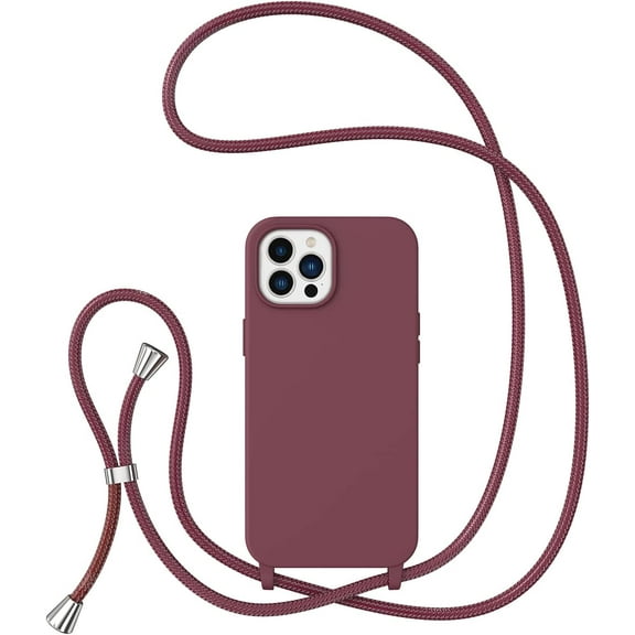 Crossbody Case for iPhone12 Pro Max,iPhone12 Pro Max with Lanyard Strap Protective Case Adjustable Neck Rope Liquid Silicone Soft Cover for iPhone12 Pro Max 6.7 Inch,Dark Red