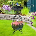thumbnail image 2 of Gymax Solar Outdoor Bird Bath & Feeder Combo w/ Flower Planter Pedestal & Solar Lights Bronze, 2 of 10
