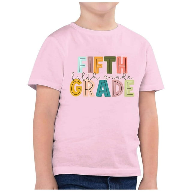 AJIWYH Chemises Filles Taille 14-16, Mode Enfants Saison de Rentrée Imprimé Col Rond Manches Courtes T-Shirt Décontracté (12), Chemises Uniformes Dorées pour Filles de 3-4 Ans, Rose