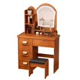thumbnail image 6 of Plenkra Makeup Vanity Desk with LED Lighted Mirror,Vanity Table Chair Set Dressing Table with 4 Drawers, Stylish Makeup Desk with Opening Shelves and Stool,Multifunctional, 6 of 9