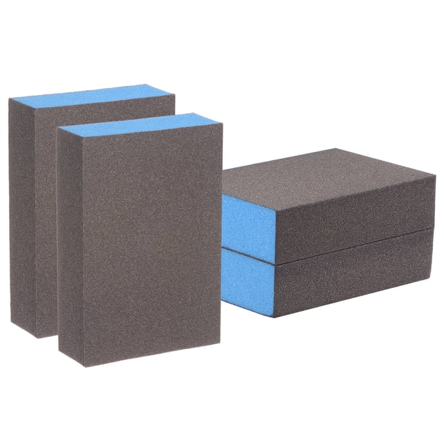 Uxcell 4pcs Bloques de Esponja de Lijado 220 Granos, 100x70x25mm, Marrón y Azul