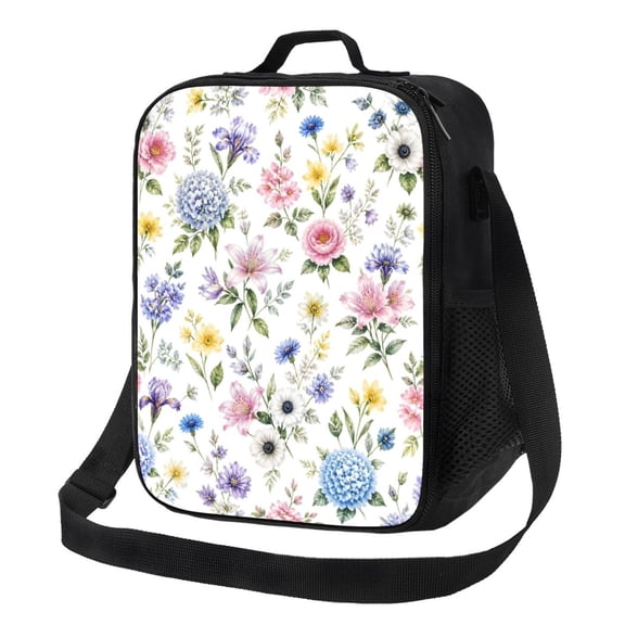 Spring Floral Lunch Bag Insulated Thermal Lunch Box with Shoulder Strap & Handle for Women and Men