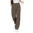 thumbnail image 4 of Pantalones anchos de color liso para mujer - Pantalones de traje de cintura alta con cintura elástica - Mezcla de poliéster y spandex, dos bolsillos, ideales para la oficina y para looks informales, 4 of 5