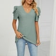 thumbnail image 5 of REORIAFEE Fashion Women Plus Size Short Sleeve V Neck Casual Blouse T-Shirt Tops Green M, 5 of 8