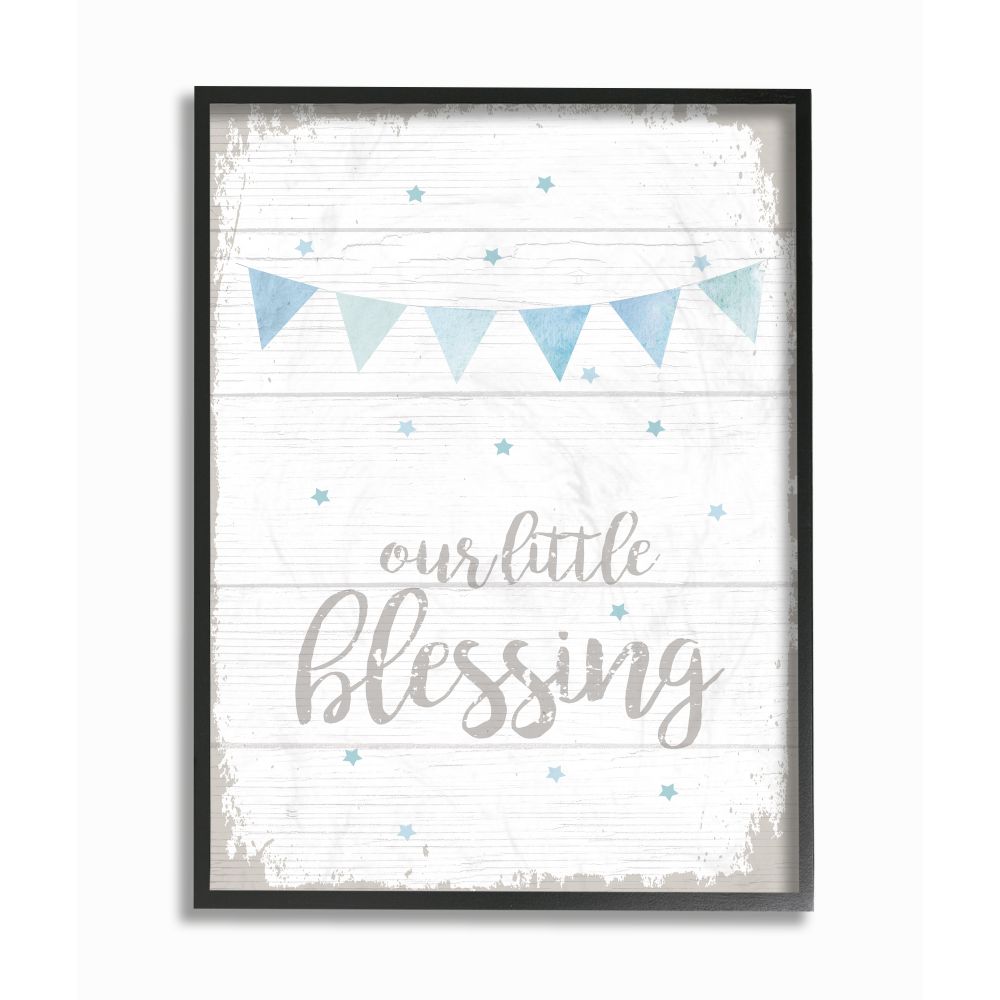 The Kids Room by Stupell Our Little Blessing Blue Kids Word Design Framed Wall Art by Daphne Polselli