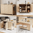 thumbnail image 5 of CASADEAR 51.2"W Ash Veneer Solid Wood Handwoven Kitchen Island with Drop Leaf, Coastal Kitchen Island on Wheels with Internal Storage Rack, Rolling Kitchen Cart,Nature Wood, 5 of 18