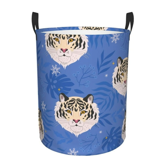 XMXT Collapsible Laundry Basket, Dazed Tiger Blue Pattern Polyester Waterproof Laundry Hamper, 62L