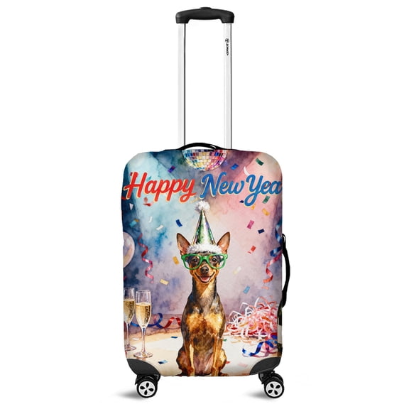 Happy New Year Miniature Pinscher Chills on Year-End Party Travel Luggage Cover Mini Pin Dog Lover Suitcase Dust Protective Decor - 12023