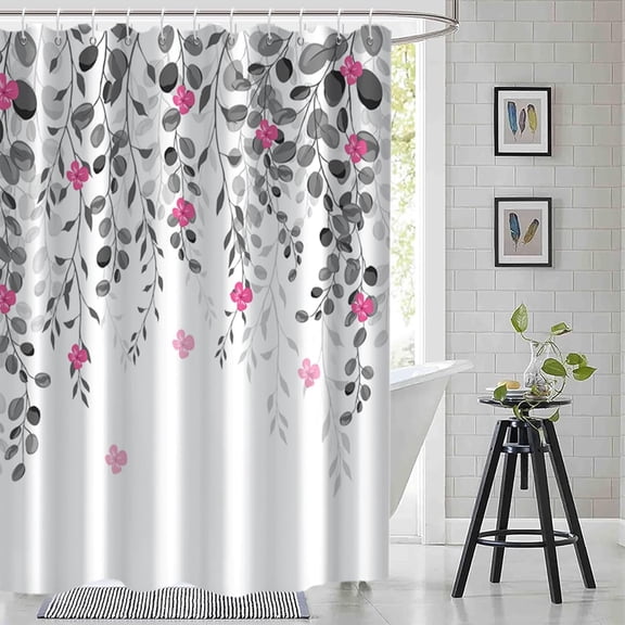 Sage Green Eucalyptus Shower Curtain, Spring Plant Leaves Shower Curtain Waterproof Fabric Watercolor Green and Gold Shower Curtain Set with Hooks, 72x72 Inch