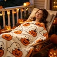 thumbnail image 4 of Halloween Faux Fur Throw Blanket with Cute Spooky Embroidery, Cozy Soft Warm Fall Throw for Couch Bedroom Living Room, Ideal Seasonal Gift Home Decorative Accent(51 x 59",Pumpkin), 4 of 6