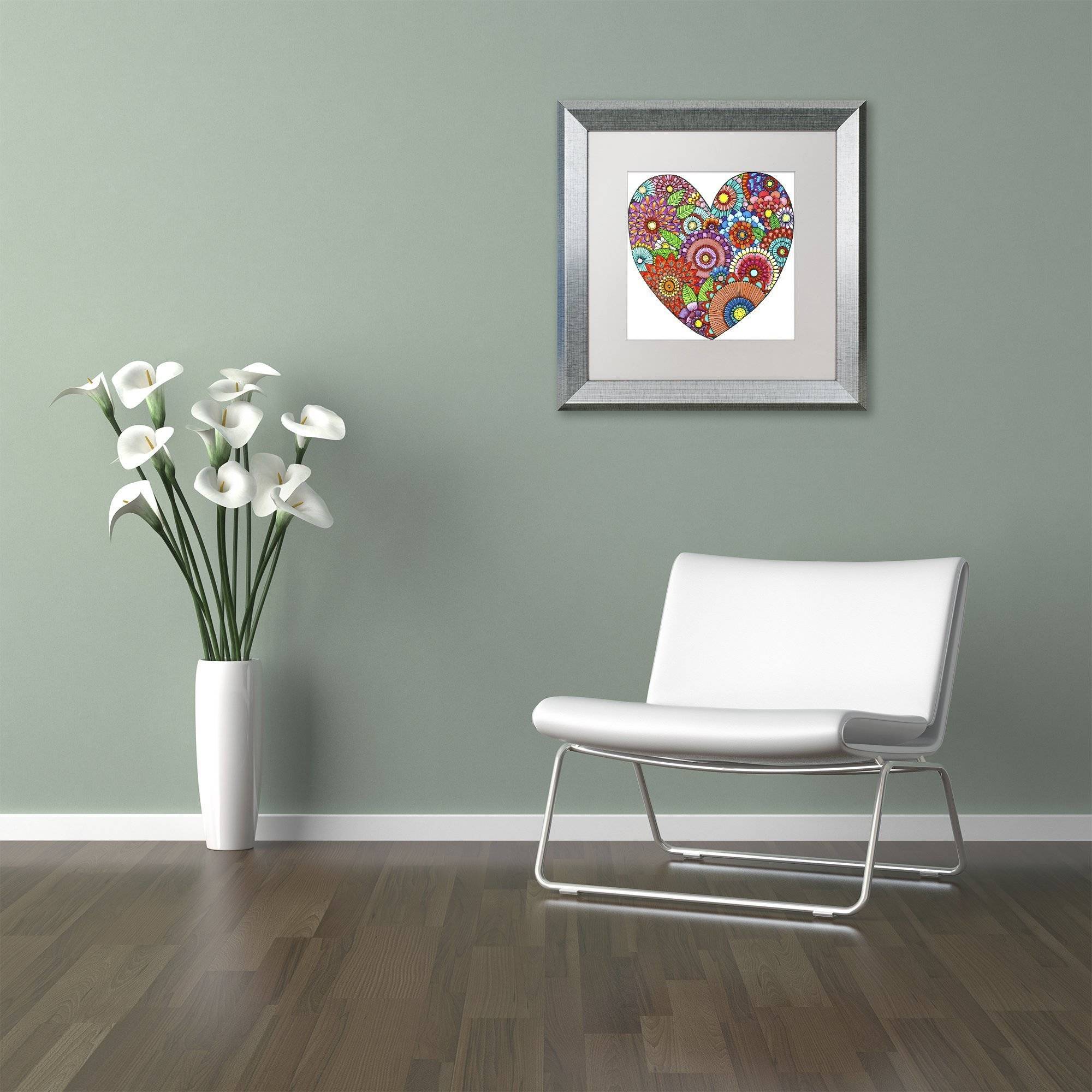Trademark Fine Art "Floral Heart" Canvas Art by Hello Angel, White Matte, Silver Frame