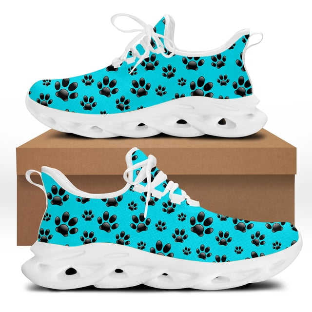 Zapatos planos con estampado de huella de perro negro para mujer, zapatillas cómodas para caminar, calzado de plataforma para mujer