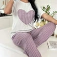 thumbnail image 5 of Aobny Pink Cooling Pajamas for Women Heart Ribbed Pjs Crew Neck Jogger Ankle Womens Sexy Pajama Sets,XXL, 5 of 6