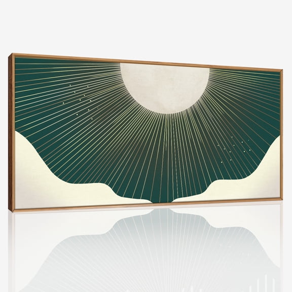TOARTi Green Boho Wall Art Abstract Framed Canvas Modern Minimalist Sunburst Painting For Living Room Bedroom Office 20x40 Inch