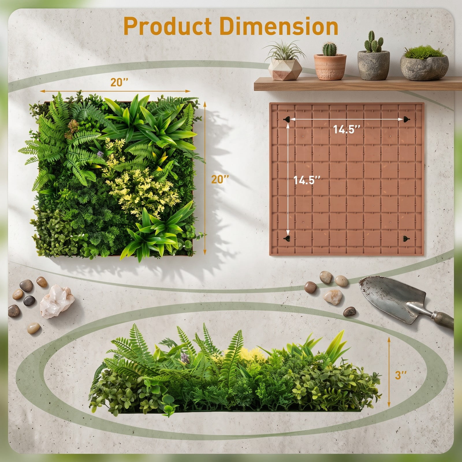 ALPULON 20 x 20 3D Artificial Greenery Hedge Panel with 11 Types of Mixed Faux Plants, UV-Protected PE Grass Wall for Indoor Outdoor Balcony Garden, Green and Brown