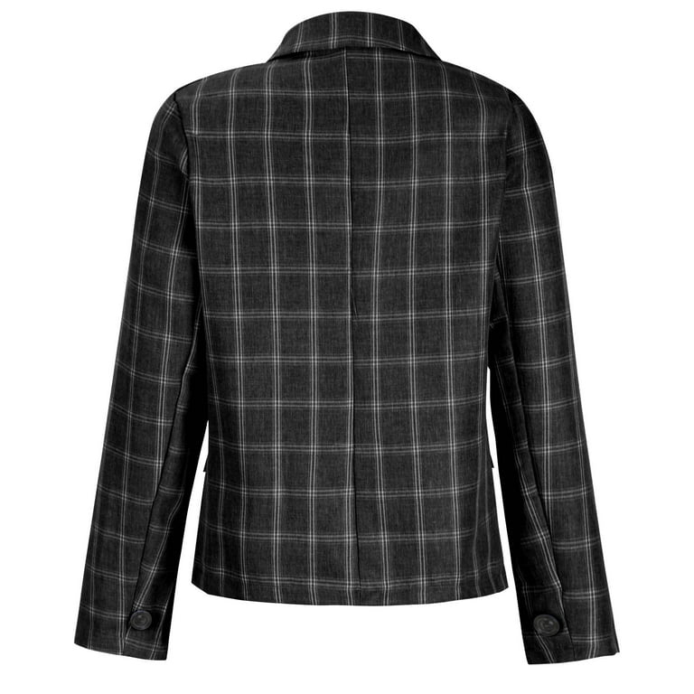 XFLWAM Plaid Blazer for Women Double Breasted Long Sleeve Blazer