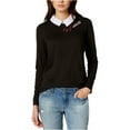thumbnail image 2 of maison Jules Womens Bow-Stripe Collared Pullover Blouse, Black, Small, 2 of 2